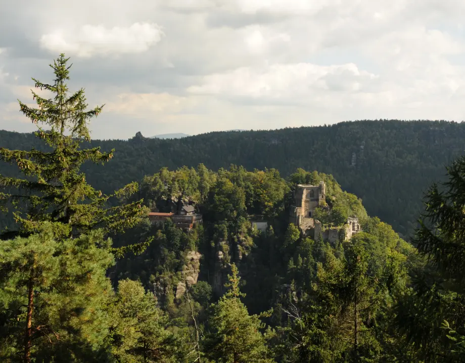 Blick vom Pferdeberg auf die Burg Oybin