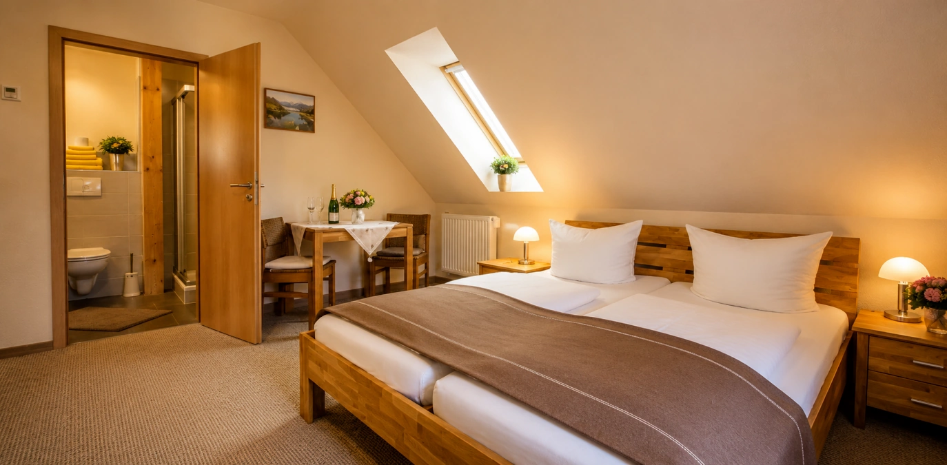 Mansardenzimmer mit Gartenblick in der Pension Klette Oybin